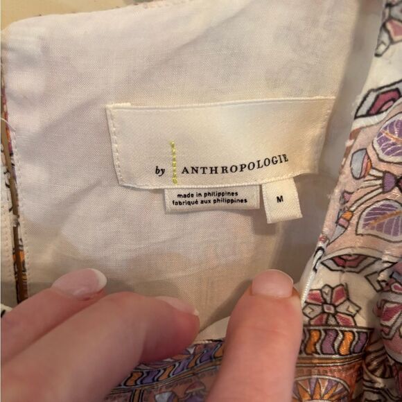 Anthropologie Neutral Floral Silk Long Sleeve Patterned Blouse - Picture 4 of 5